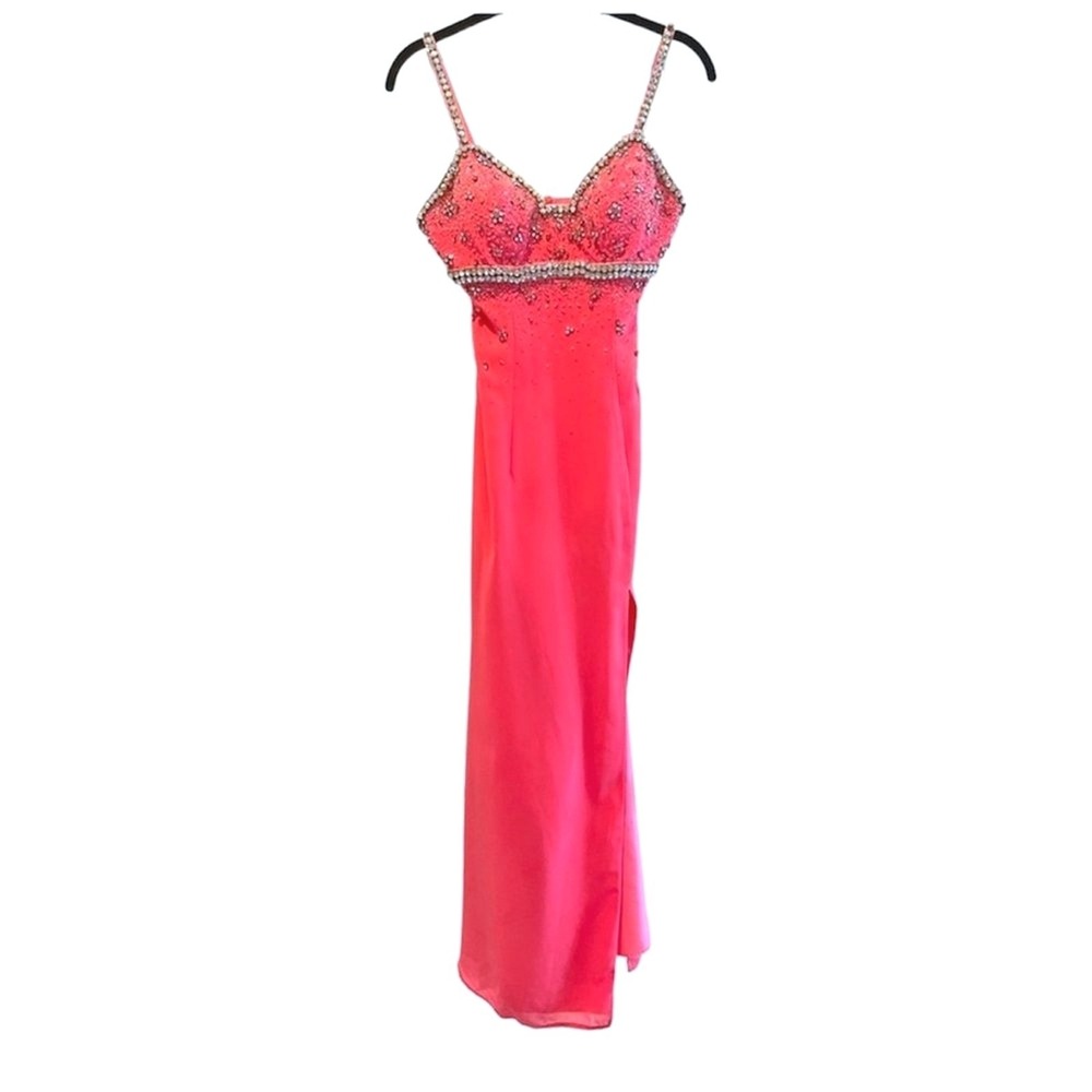 Wow! Gown Pink Sequin Beaded Rhinestone Formal Prom Gala Maxi Womens 2